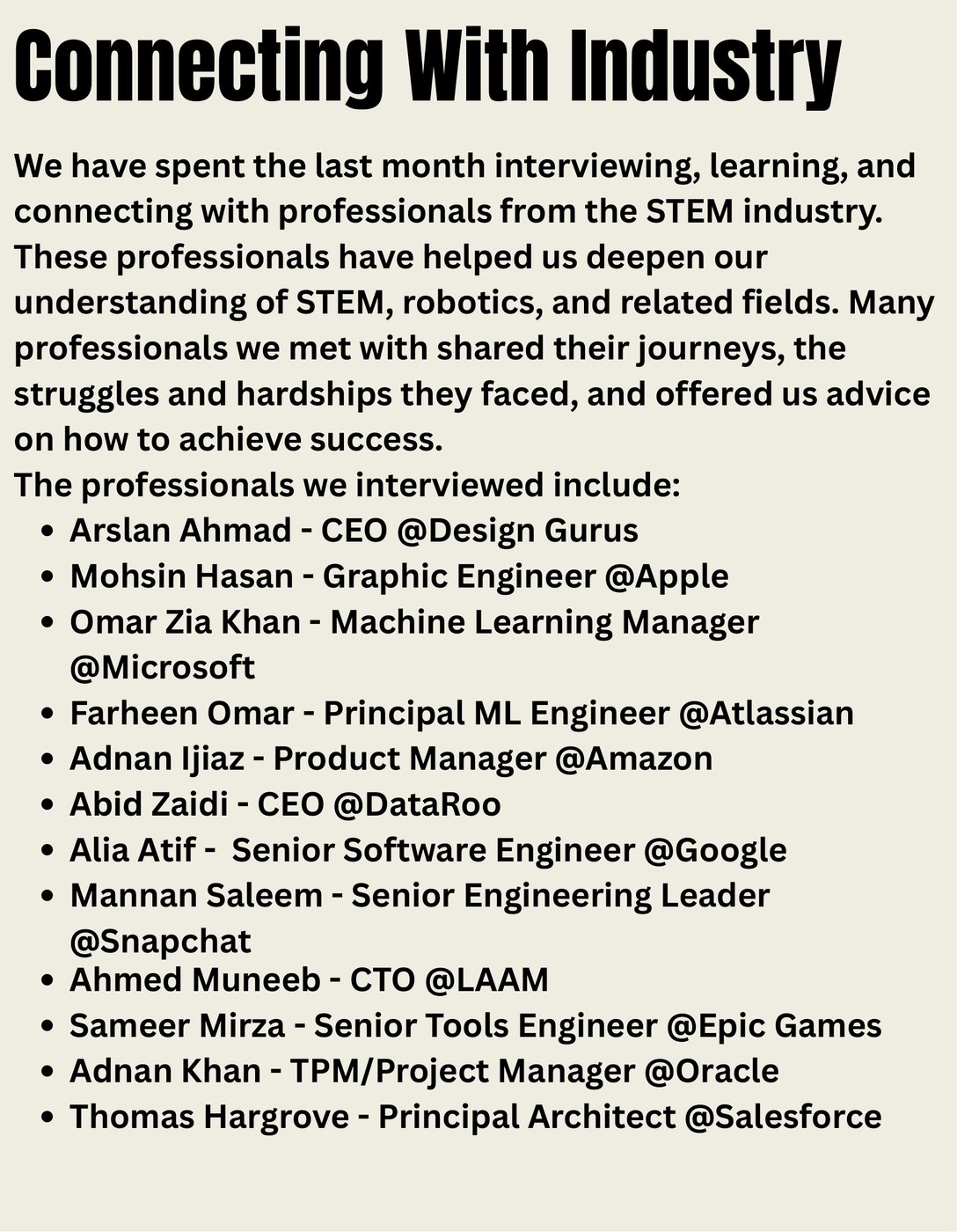 2025–26 season portfolio, page 3: Connecting with Industry