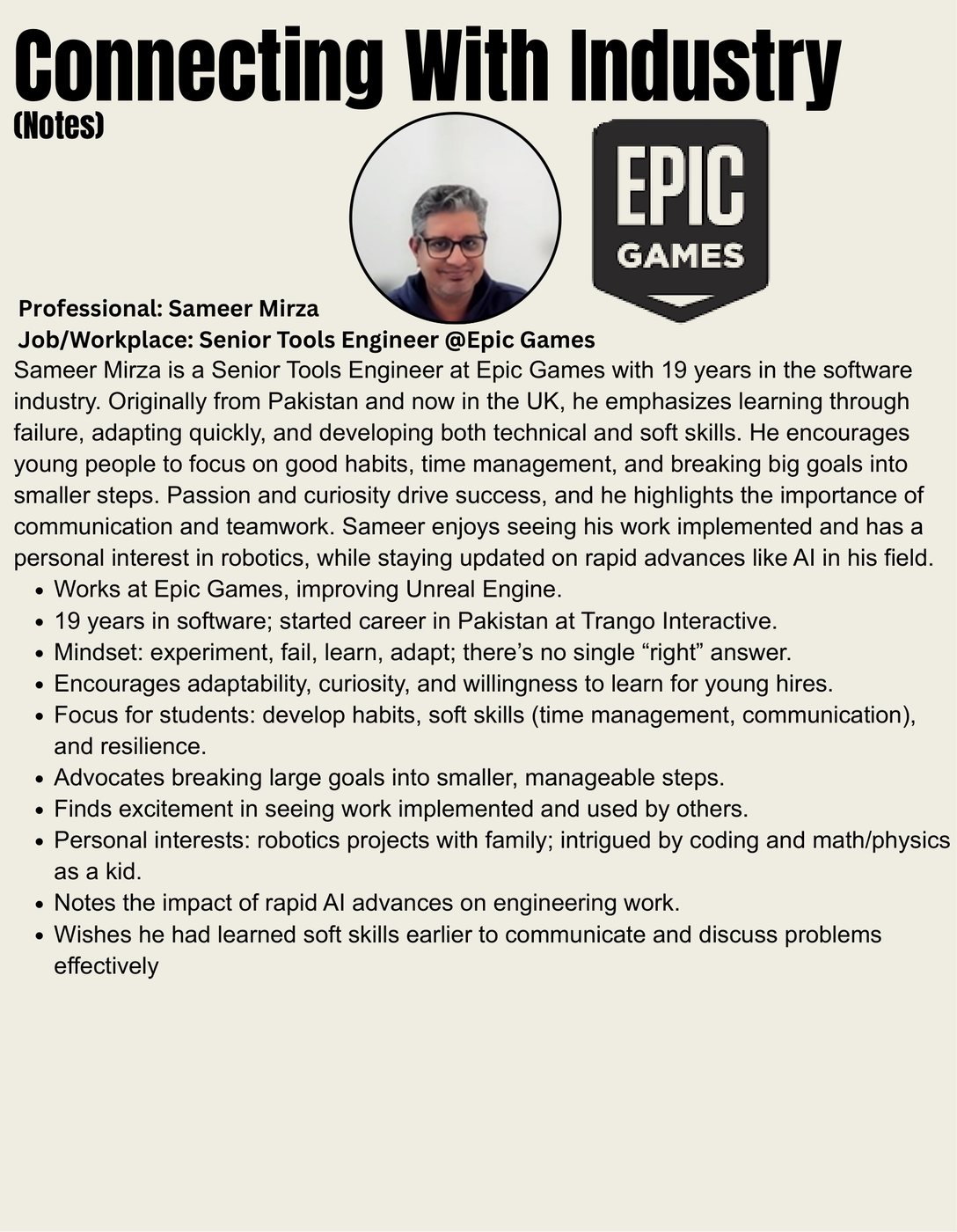 2025–26 season portfolio, page 13: Sameer Mirza, Epic Games